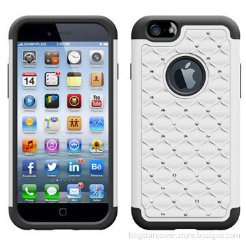 Shiny Diamond Bling Mobile Phone Case for iPhone 6, Rhinestone studded, PC + Silicone